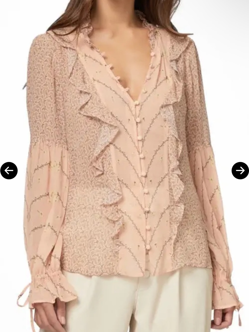 NWT Paige Haiku Vine Print Ruffle Front Silk Blouse in Peach Size XSmall